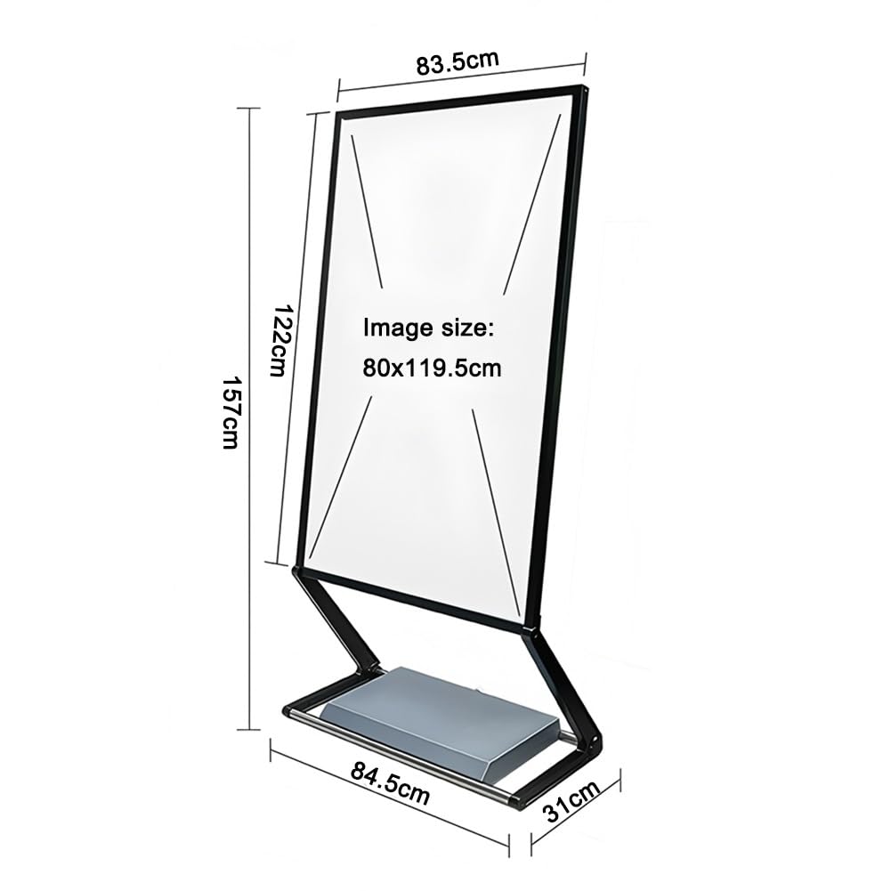 Soporte De Suelo Resistente Para Letreros, Soporte Metálico Para Letreros De Aceras Y Pavimentos Exteriores, Soporte Para Carteles De Menú, Marco De Aluminio De Fácil Carga Frontal(84.5x31x157 cm)