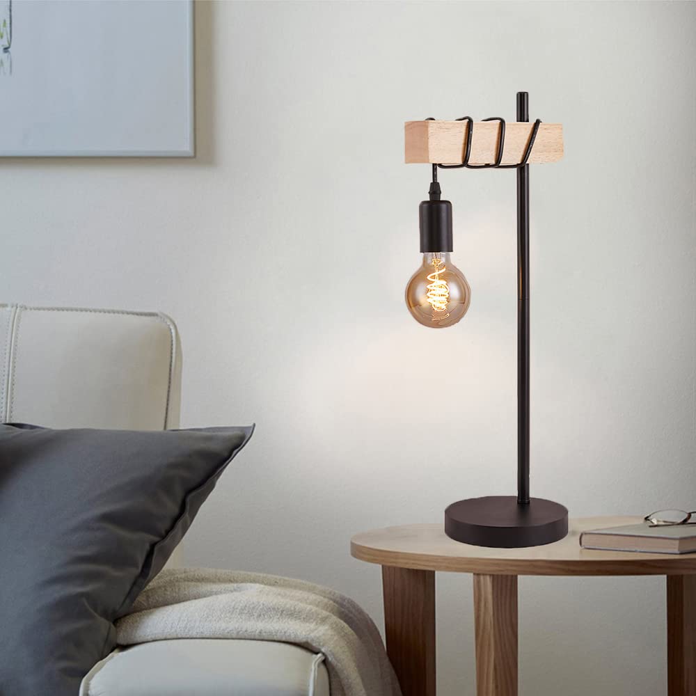 Lámparas de Escritorio Lámpara de Mesa Retro Lámpara de Noche de Metal y Madera Negra Lámpara de Escritorio de diseño Industrial Cable con Interruptor Lámpara de Lectura de Metal r