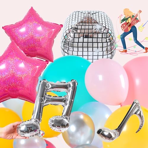 Image of Music Fans Birthday Decoration,148 Pcs Balloon Arch Garland Kit with Microphone, Laser Star, Disco Mylar Balloon for music fans theme teenage girl Birthday Party Prom Decorations