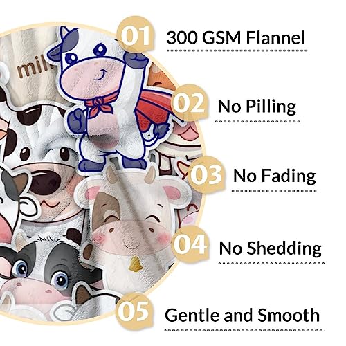 Personalized Cow Blanket Gifts with Name - 60"x80" Cute Throw for Women, Girls - Colorful Soft Fuzzy Blankets for Bed, Couch & Living Room