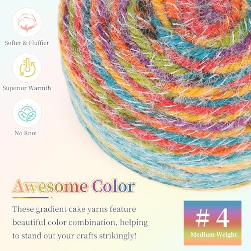 Image of Aeelike Ombre Yarn for Crocheting, 2 PCS Colorful Gradient Yarn #4 Medium, Each 190g(6.7 oz) 400m(437.5 Yards) 71% Acrylic 29% Nynon, Soft Cake Crochet Yarns for Blanket, Scraves, Sweaters, Color A