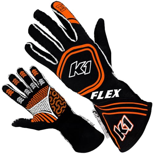 K1 Flex Adult Nomex® Auto Racing Gloves - SFI 3.3/5 - Black, Orange - XL