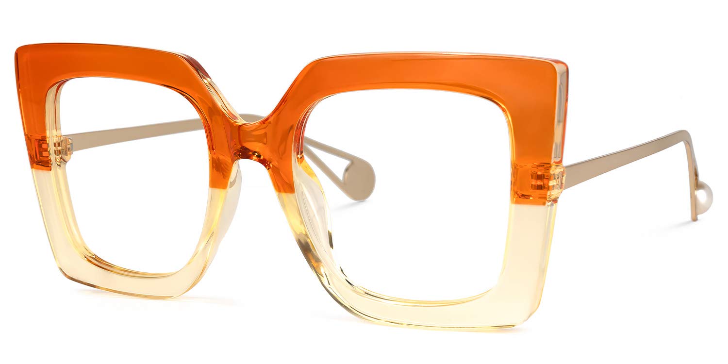 VOOGLAM Square Blue Light Blocking Glasses for Women Oversized Thick Fashion Eyewear with Pearl Inlay Arm Anti Eyestrain