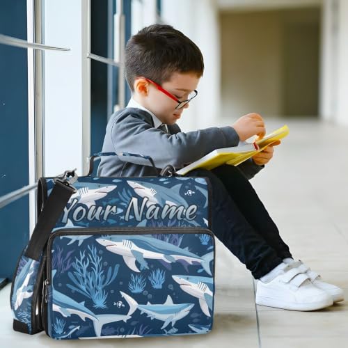 Image of Custom 3 Ring Zipper Binder Sharks Blue Ocean Personalized Name 1.5 Inch Binders Large Capacity Multi Pockets for School Office Supplies