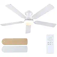 Ceiling Fans with Lights and Remote, 52 Inch White Ceiling Fan with Light Flush Mount, Modern Indoor Low Profile Ceiling Fan for Bedroom Living Room, Quiet DC Motor, Reversible, Dimmable