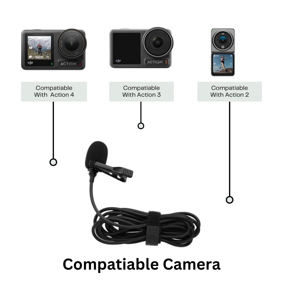 ELFOG Type-C Lavalier Mic,1.5 Mtr Length Suitable for DJI Osmo Action 6/5/4/3,Pocket 3 Sport Camera Accessories Moto Vlogging Helmet Mic
