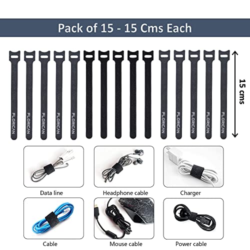 FLORICAN Cable Organiser, Cord Management System for PC, TV, Home Theater, Speaker & Cables, Reusable Cable Organizer for Desk, WFH Accessories, Reusable Cable Ties Strap (15 Pcs) 4 51t0EDJUsEL