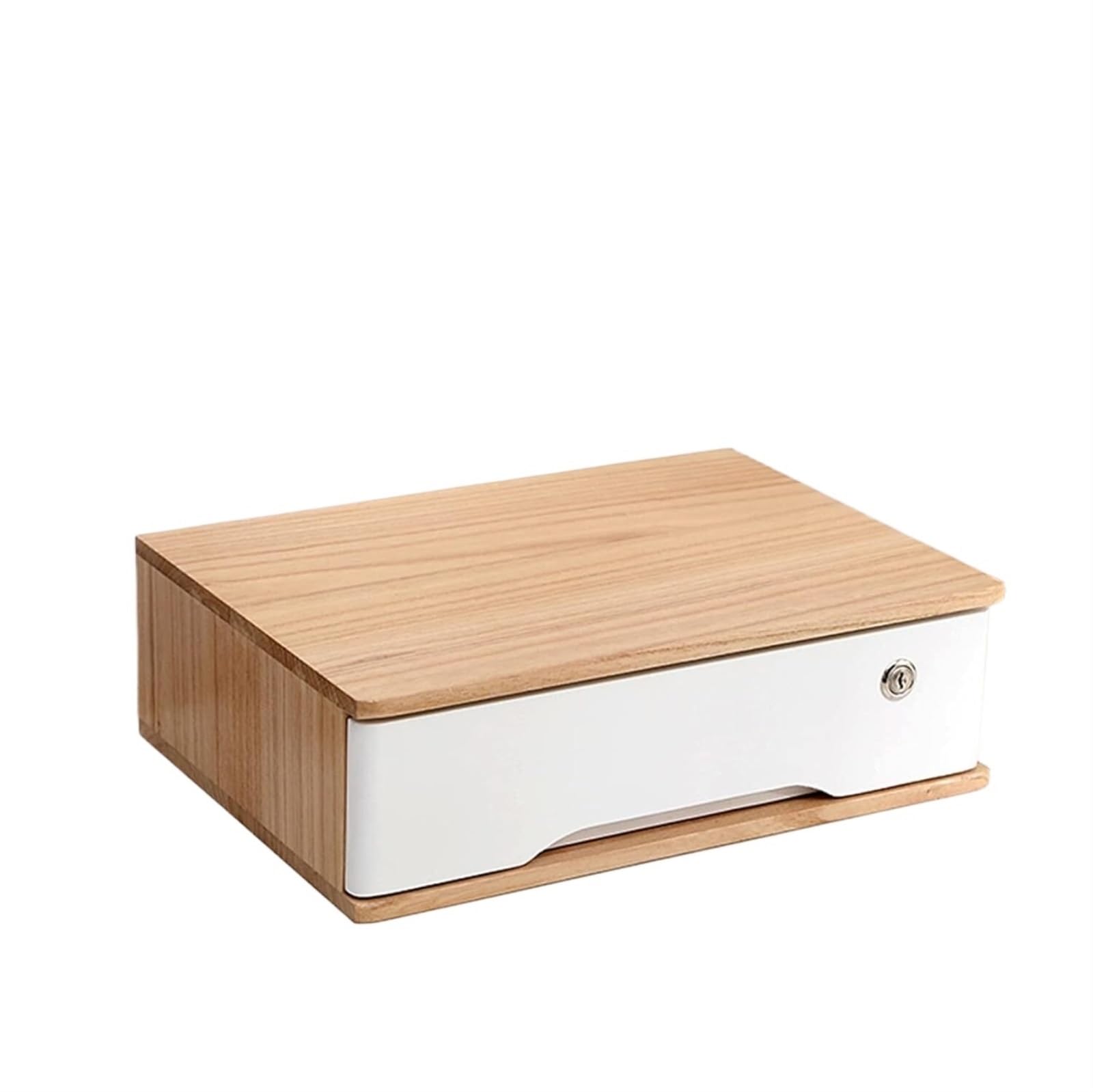 noxozoqm Wooden Desktop Storage Box With Lockable Drawers, Office Supplies A4/Receipt File Organizer, Flat File Cabinet(Color:A,Size:1 drawer)