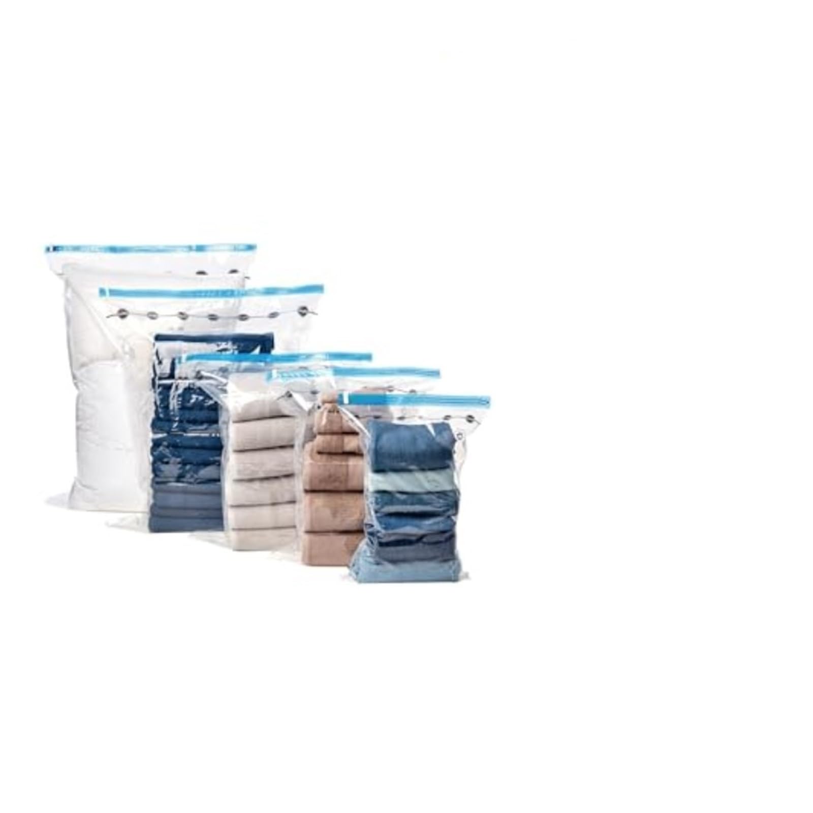 Bolsas de Compresión al Vacío Bolsas de almacenamiento al vacío | Compresión que ahorra espacio for ropa y ropa de cama, reutilizable con bomba manual, transparente, paquete de 5(L)