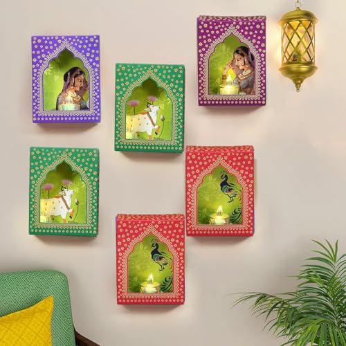 CraftVatika Jharokha Diyas Set of 6 with LED …