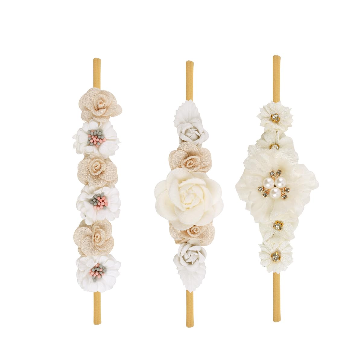 Ubric Diadema de flores de tela, accesorios para el cabello para niñas para recién nacidos, tocado para el cabello