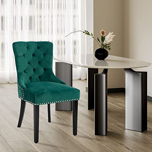 Canglong Upholstered Button-Tufted Side Nailhead Trim Armchairs Dining Room Accent Chair For Bedroom, Set Of 1, Green #TOP1