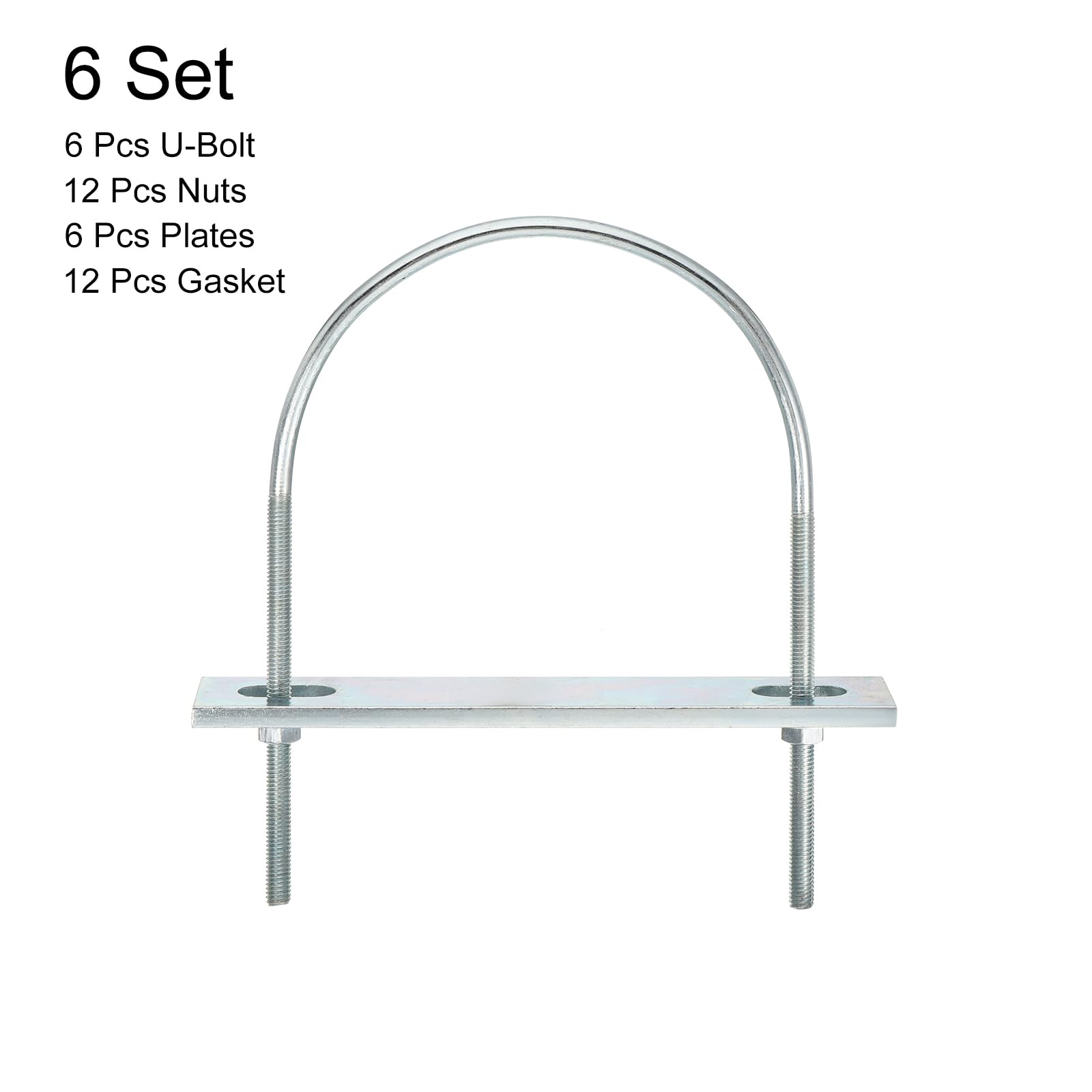 QUARKZMAN Boulons en U Ronds, 6 Ensembles 116mm Largeur Intérieure 163mm Longueur M6 Boulon en U en Acier au Carbone Zingué avec Écrous et Plaques, pour Remorque de Bateau