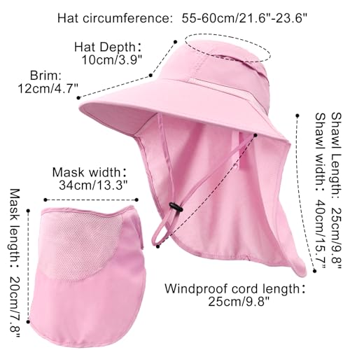 Image of Sun Hats for Men Women Detachable Face Cover Wide Brim Fishing Hats with Neck Flap UPF 50+ Outdoor Safari Hats