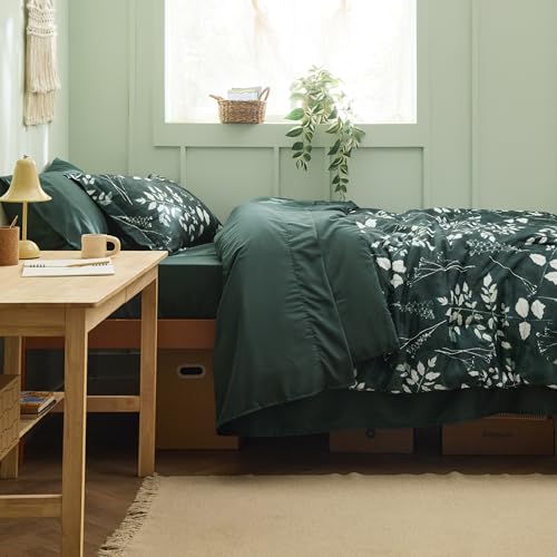 Image of Bedsure Floral Forest Green Comforter Set, Twin-XL Bedding Sets, Dorm, 5 Pc