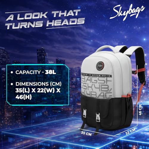 Image of Skybags Aero Pro 38L Casual Backpack for Boys & Girls with 3 Compartments & Adjustable Strap | Insulated Tiffin Pouch | Rain Cover | Aer-Zone Back Panel | Perfect for School & Travel - Unisex