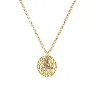 MYEARS Initial Necklace for Women Gold Round Hammered Crushed Ice Coin Disc Pendant with Cubic Zirconia Silver Letter Charm 14K Simple Dainty Thick Chain Alphabet Personalized Gift Jewelry