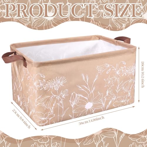 Image of Fourluoo 6 Pack Floral Storage Basket with Handles Clothes Storage Basket Bin Foldable Box Bins Organizer for Closet Shelf Nursery Kid Room Book Toy Chest(6,Flower Line Drawing)