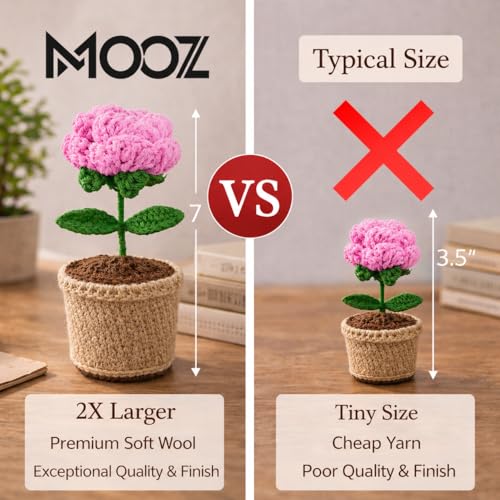 Image of Handcrafted Crochet Flower Pot | 7 Inch Handmade Wool Flower Plant | Premium Soft Yarn Decor | Cute Desk & Home Decoration | Unique Gift for Birthday, Anniversary & Valentine (Pink Rose)