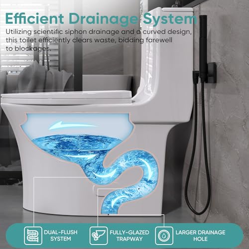 Bostana One Piece Toilet,0.8/1.28 Gpf Dual Flush Toilet With 15.1"W Soft-Close Seat,Modern American Standard Elongated Toilet For Bathrooms With 17"Comfort Height Seat,12"Rough-In  thumb #3