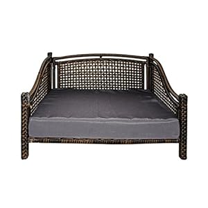   Iconic-Pet-Maharaja-Rattan-Pet-Day-Bed-IndoorOutdoorBrownGrey-Furniture-Pet-Sofa-for-Dogs-Cats-Woven-Rattan-Dog-Bed-Water-Resistant-Machine-Washable-Cushion-Cover-213L-x-280W-x-177Th