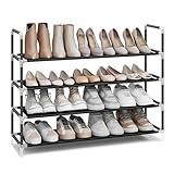 SONGMICS 4-Tier Shoe Rack, Shoe Storage for Hallway Closet, Slim and Space-Saving, Metal Frame, Non-Woven Fabric Shelves, Black ULSH054B01