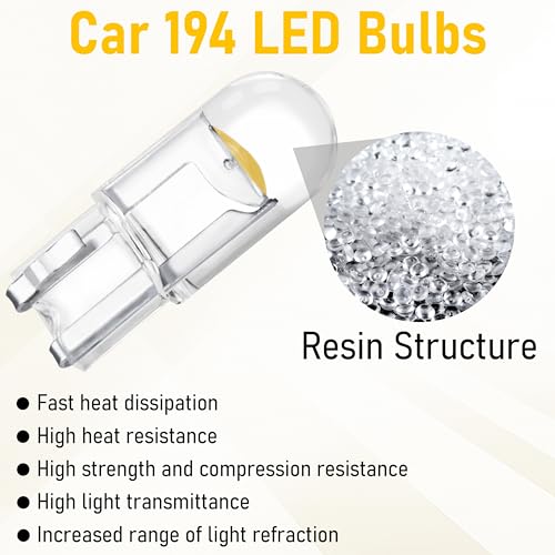 Image of ecocstm 30 PCS Car 194 LED Bulbs, 168 2825 W5W T10 Wedge COB LED Replacement Bulb, Error Free Interior Bulb for Dashboard Light, Dome Lights (Yellow)