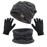 KMOLY Kids Winter Beanie Hat Scarf Touchscreen Gloves Set for Boys Girls 4-15 Years Warm Skull Cap Fleece Lined Knitted Hat