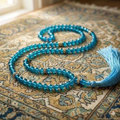 Image of Islamic Salat Prayer Tasbih - 100 Crystal White Beads - Tasbeeh for Dhikr, Zikr, and Meditation (Blue)