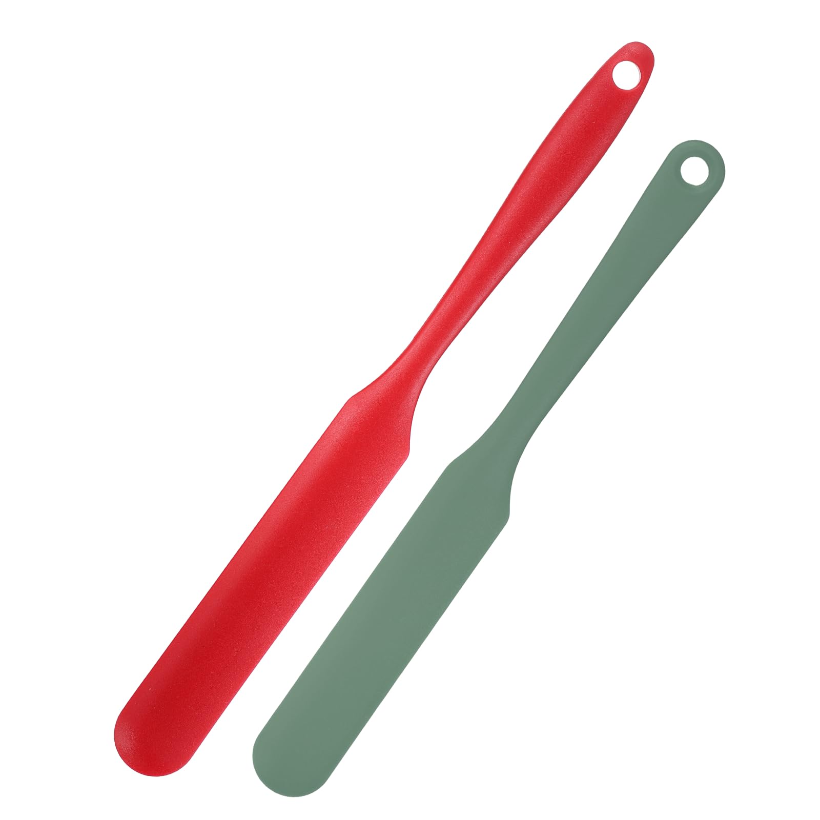 sourcing map 2Pcs Silicone Jar Spatulas, 9.5"/8" Long Handle Thin Spatula Heat Resistant Jam Spreader for Scraping Peanut Butter Sourdough Cake Icing in Bottles Blenders Baking, Red, Dark Green