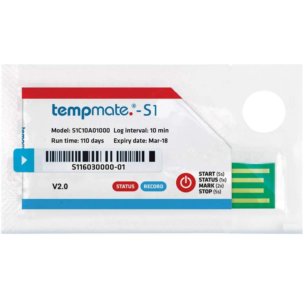 (Paquete de 2) Tempmate S1 Registrador de Temperatura USB – Data Logger Desechable para Cadena de Frío, Transporte de Vacunas, Alimentos y Logística Refrigerada