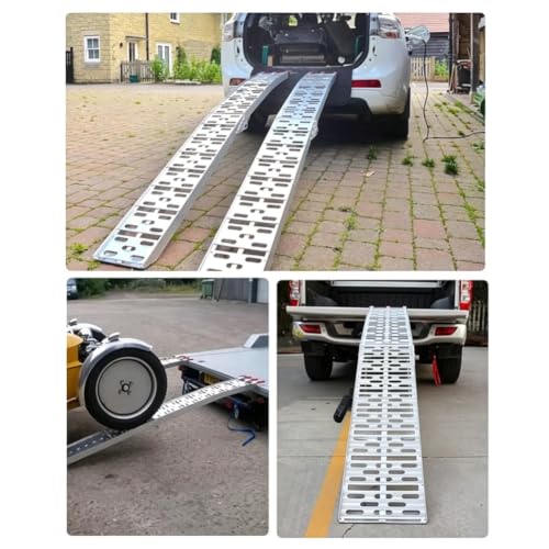 Rampa de carga para motocicleta de aluminio resistente, superficie antideslizante perforada, con patas ajustables en altura, para camión y cortacésped, 221x28x5 cm miniatura 6