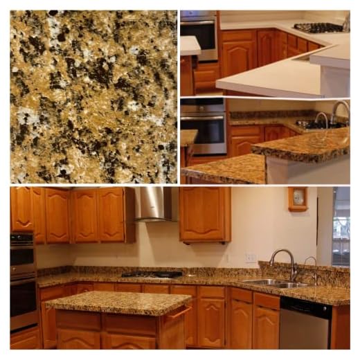 EZ FAUX DECOR Instant Venetian Gold/Santa Cecilia Marble Granite Countertop Film Self Adhesive Vinyl Laminate Counter Top Peel and Stick Contact Vinyl Paper (36" x 72")