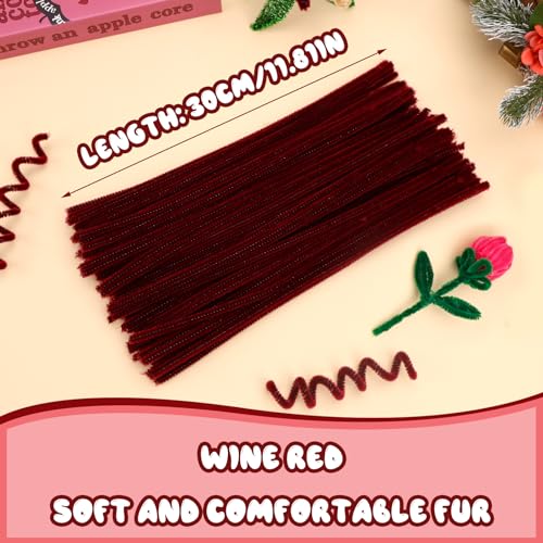 Image of Hssugi 100PCS Pipe Cleaners, Wine Red Chenille Stems Craft Supplies | Pipe Cleaners Craft Supplies, Pipe Cleaners Bulk Fuzzy Sticks for DIY Art and Craft Projects Home Decoration
