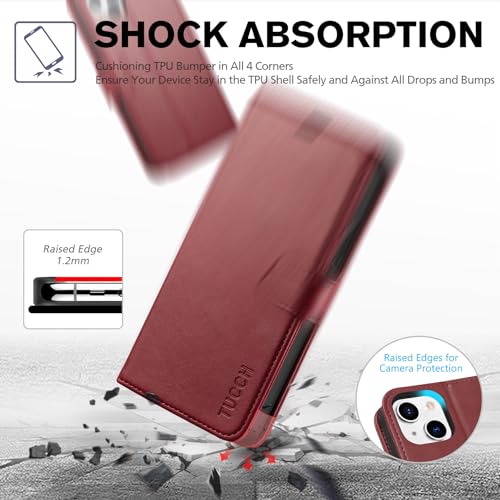Image of TUCCH Case Wallet for iPhone 13 6.1 inch, Stand [RFID Blocking] [3 Card Holder] [TPU Shockproof Inner Shell], PU Leather Magnetic Protective Cover Compatible with iPhone 13 6.1 inch 2021, Dark Red