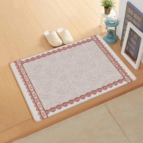 Boho Leaves Antifatigue Kitchen Bath Door Mat Cushioned Runner Rug,Washable Welcome Floor Sink Mat,Waterproof & Non-Slip Standing Doormat for Kitchen,Farmhouse Bohemian Floral Flower Beige 24