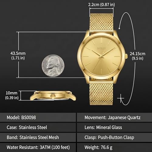 Image of BUREI Men's Wrist Watch, Analog Stainless Steel Dress Waterproof Quartz Watch for Men with Japanese Movement,Refined Gifts for Men, Boyfriend, Husband, Dad