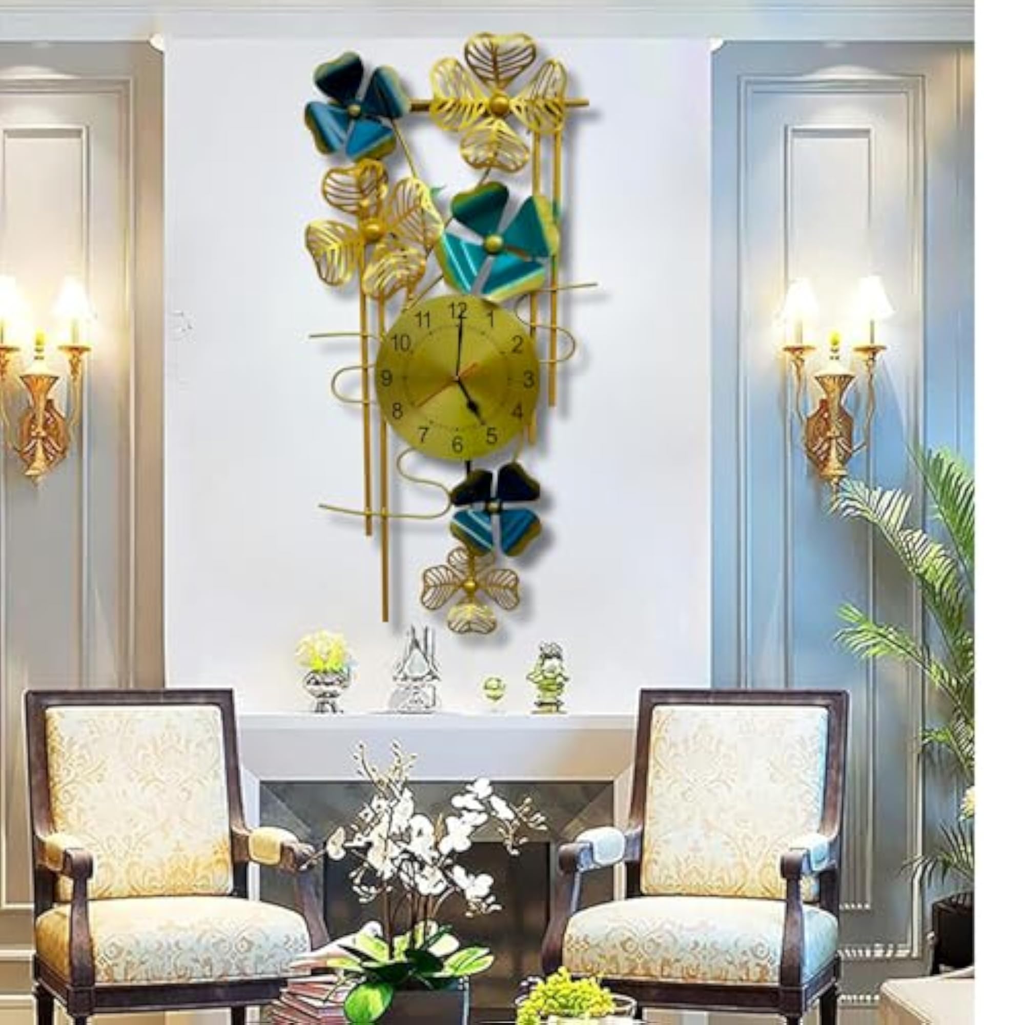 Floral Decorative Metal Hanging Wall Clock