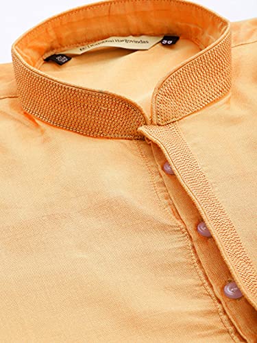 Image of Rajubhai Hargovindas Men's Banarasi Cotton Silk Thread Work Kurta Set With Churidar