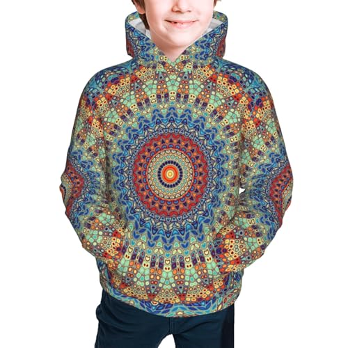 Round Mandala Kid Hoodies Boys Sweatshirts Girls Pullover with Pocket3