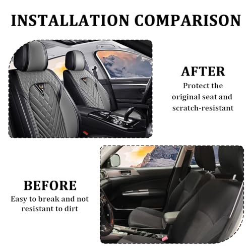 Image of Car Seat Covers Front Seats for Subaru Crosstrek 2016-2026, Waterproof Nappa Leather Car Seat Covers, Full Coverage Car Seat Covers Sets(2 Seats /Black Gray)