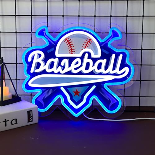 Image of Baseball Neon Signs Dimmable Baseball Neon Lights Wall Decor for Club Dormitory Bedroom Shop Home Birthday Party Gift Art for Kids Fans-14.65 x 12.2 IN-USB Powered-Acrylic