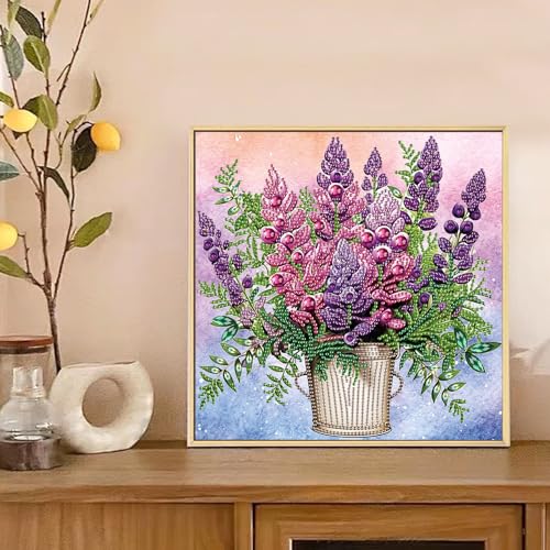 Image of Diamond Art Painting Kits for Adults, 5D Special Shape Crystal Rhinestone Diamond Painting, Potted Lavender Flower Design, DIY Diamond Art Kits for Beginners, Home Wall Decoration Gift, 12x12 Inch