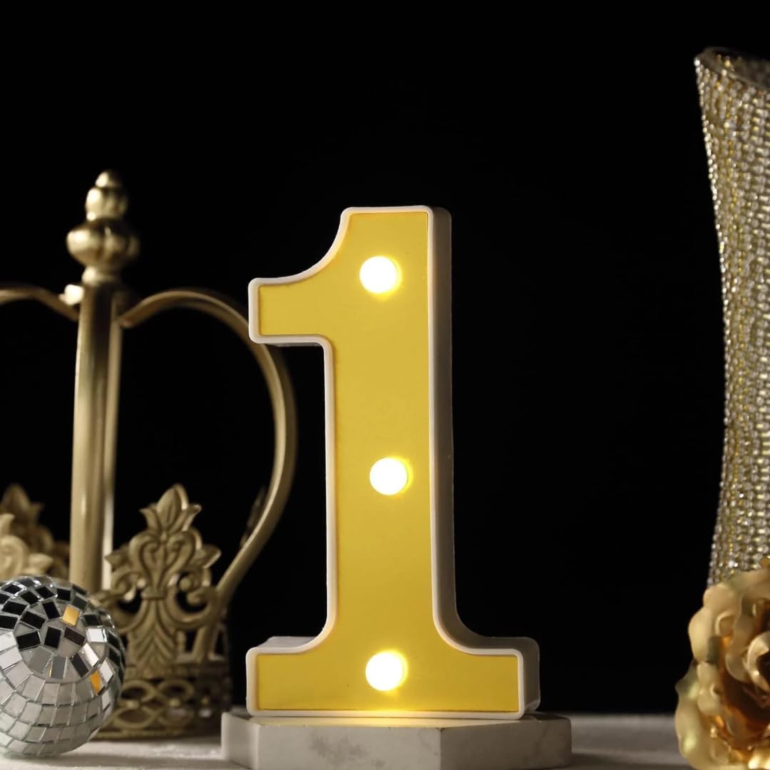 WP WANNA PARTY Plastic 9 Inch No.1 LED Golden Marquee, LED Marquee Number Light, Light Up Marquee Number Sign For Weddings, Birthday, Christmas,Room Decoration, Battery Powered