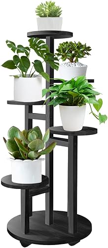 Miniatura 7 de GEEBOBO Soporte alto para plantas de 5 niveles para interiores, estante de madera para plantas, estante de exhibición de esquina, soporte de macetas