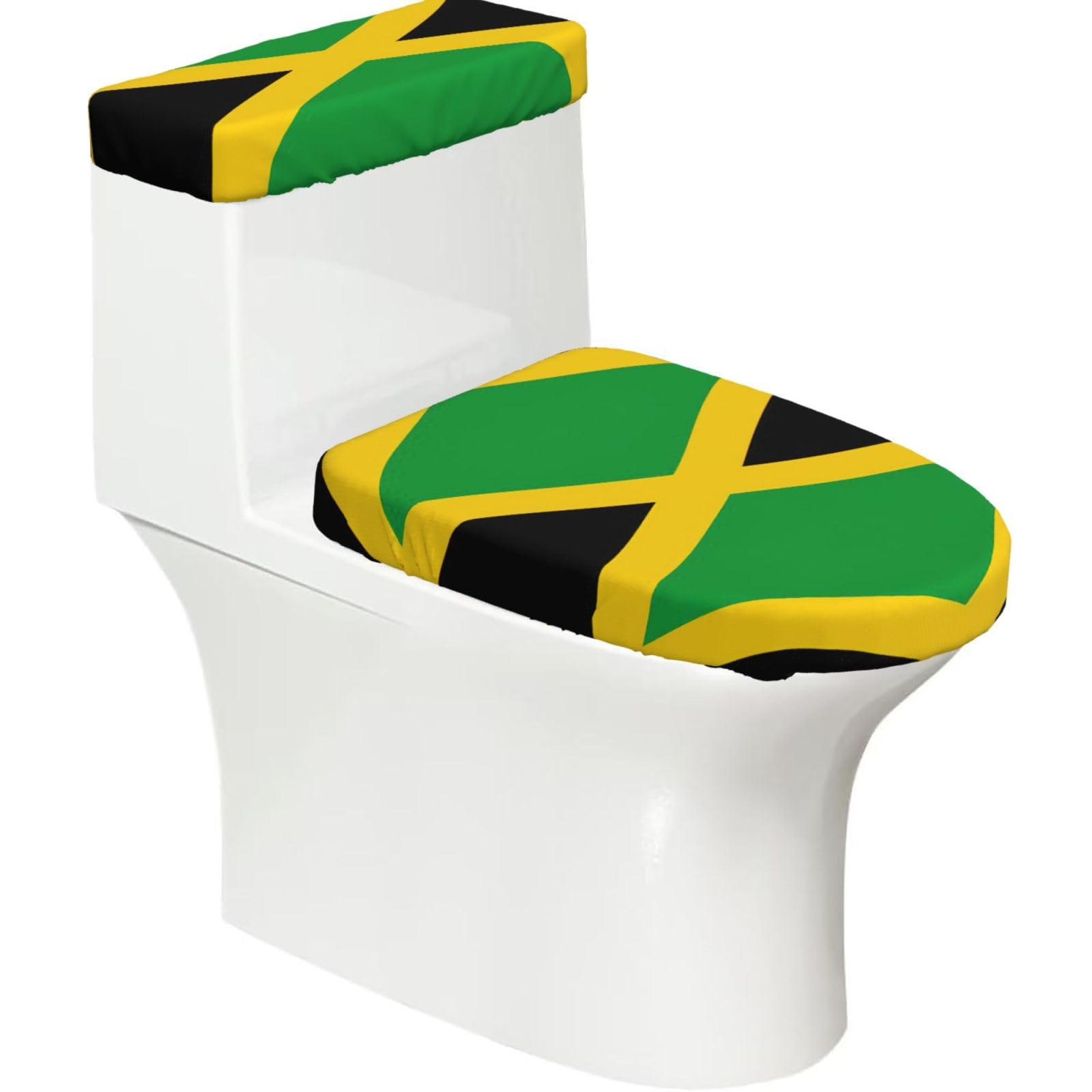Jamaica Flag Print Bathroom Decor Toilet Lid Cover And Tank Covers, Restroom Accessories Fits Most Round