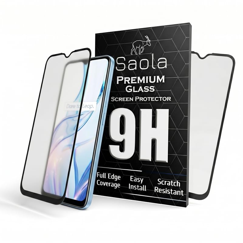 Image of Saola D+ Matte Tempered Glass With 18H Hardness For Realme C30S Smartphone (Pack Of 1) With Free Installation Kit. Full Screen Coverage -6.5 Inch