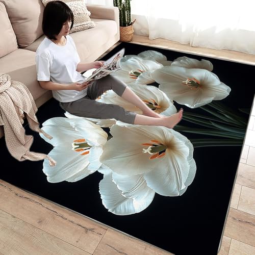 Tapis de cuisine 3D au design élégant bouquet de fleurs sur fond noir - 3