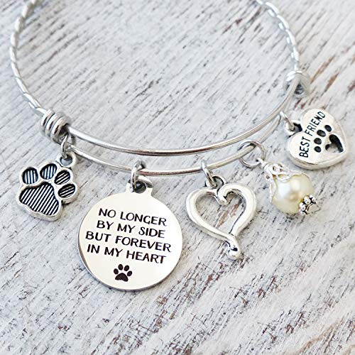 Pet Memorial Gifts, Pet Remembrance Bracelet, Expandable Charm bracelet, Paw print charm, Best Friend charm with paw print, No longer by my side but forever in my heart, Dog Sympathy Gifts, Cat