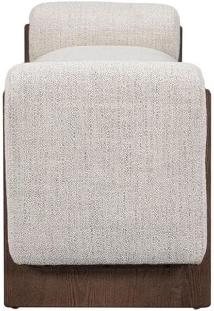 Pemberly Row 60" Fabric Upholstered Bench, Sand Beige Polyester with Kiln-Dried Ash Wood Frame, Transitional Style, Durable and Elegant Seating for Hallway, Bedroom, or Living Room